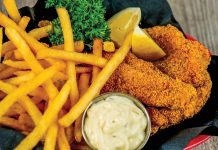 Ohio State Fair Deep-Fried Catfish Fried Catfish in a basket with fries and lemon wedges