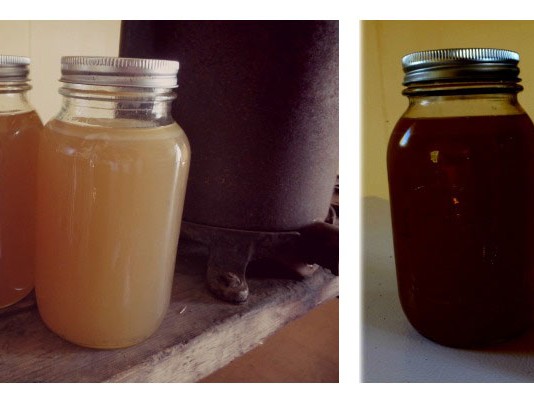 chicken and beef stock in jars