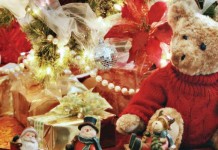 toys by Christmas tree