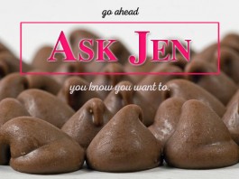 Chocolate chips with Ask Jen text