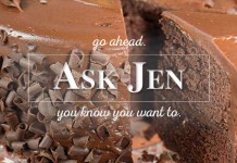 Blue ribbons and baking contests chocolate cake with Ask Jen text