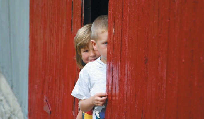 kids in barn