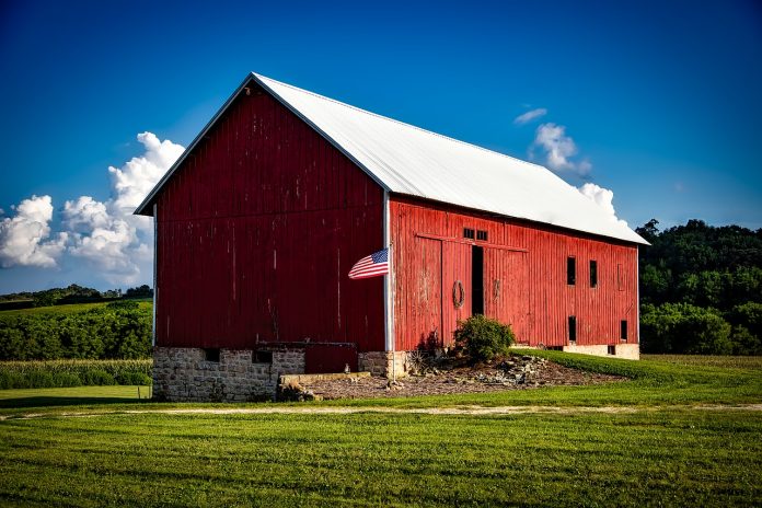 Barn and American flag