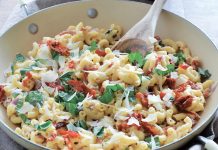 Garlic Cream Elbows with Sun-Dried Tomatoes and Basil