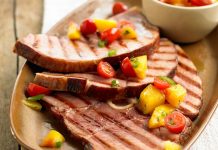 Grilled Ham Steaks with Peach Salsa