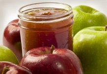 Sugar n’ Spice Apple Butter Apple Butter in Mason Jar with Apples