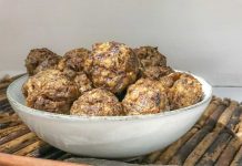 Cream Cheese Sausage Balls with Creamy Mustard Dipping Sauce Cream Cheese Sausage Balls in a bowl.