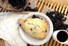 Chocolate Chip Scones Chocolate Chip Scones served with coffee.