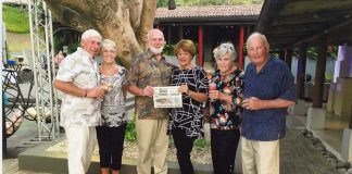 While vacationing in Costa Rica for 11 days, this group took along Farm and Dairy. Pictured (left to right): Al and Louise Fenselon, of Bloomfield, Ohio; John and Barb Swingle, of Lakeville, Ohio; and Fran and Don Tretera, of Parkman, Ohio.