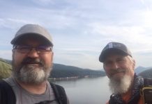 Appalachian Trail hikers near finish line Chuck Defer and his hiking partner Goat