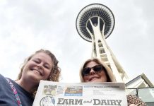 Visiting Seattle with Sam Muniz and Stephanie Cope Stephanie Cope, of Alliance, Ohio, (right) and daughter, Sam Muniz, of Lisbon, Ohio, took Farm and Dairy to Seattle. They are pictured in front of the Space Needle, the 1962 World’s Fair legacy and Seattle’s most iconic landmark.