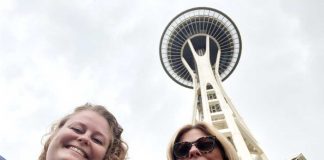 Stephanie Cope, of Alliance, Ohio, (right) and daughter, Sam Muniz, of Lisbon, Ohio, took Farm and Dairy to Seattle. They are pictured in front of the Space Needle, the 1962 World’s Fair legacy and Seattle’s most iconic landmark.
