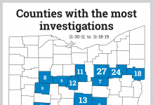 Ohio’s livestock care standards have ‘teeth,’ but rarely bite Map of counties with the highest number of investigations.