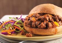 Sweet & Sloppy Joes Sweet and Sloppy Joe sandwich, with coleslaw