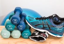 Active lifestyle dumbbells and tennis shoes