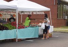 Farmers markets re-enter the spotlight A man serves a woman from behind his stand at a farmers market.