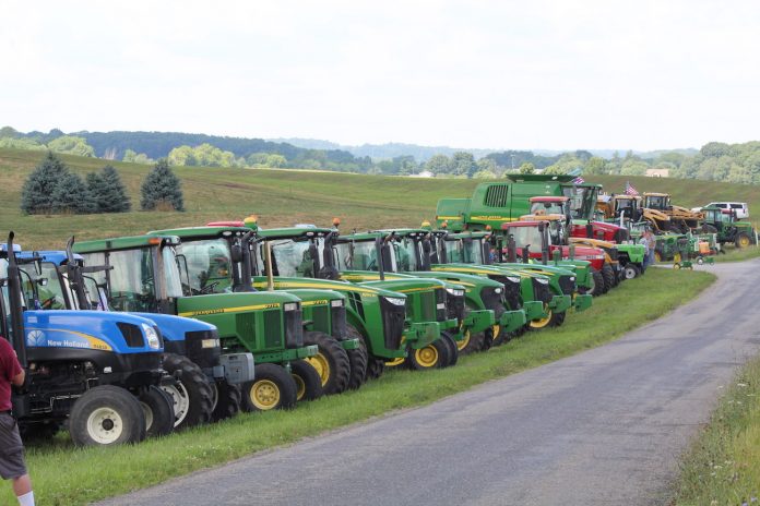 tractors in a line