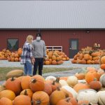Not ‘falling’ apart: Autumn agritourism adjusts to pandemic, health guidelines A woman and a man look at pumpkins outside of a barn.