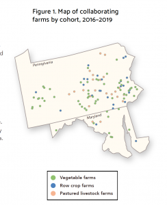 map of farms participating in soil health benchmark study