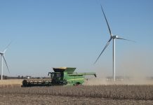 New wind farm becomes operational in Hardin, Logan counties wind turbine and combine