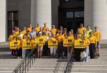 Grassroots groups hopeful about passage of Ohio Senate Bill 52 group of anti-wind folks on steps in Ohio