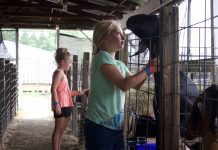 Ohio county fairs back in the saddle after challenging 2020 Two girls pet goats at a fair.