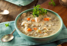 A Bowl of Creamy Chicken and Rice soup