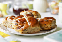Hot Cross Buns With Icing Hot cross buns on a plate.