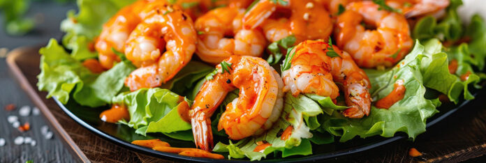 Spicy shrimp served with tangy buffalo sauce and fresh lettuce