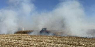 Record dryness raises fire risk for Ohio farmers during harvest fire in field