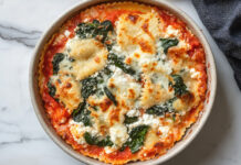 Spinach Ravioli Mozzarella Bake