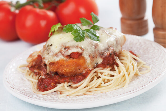 Chicken parmesan with spaghetti pasta