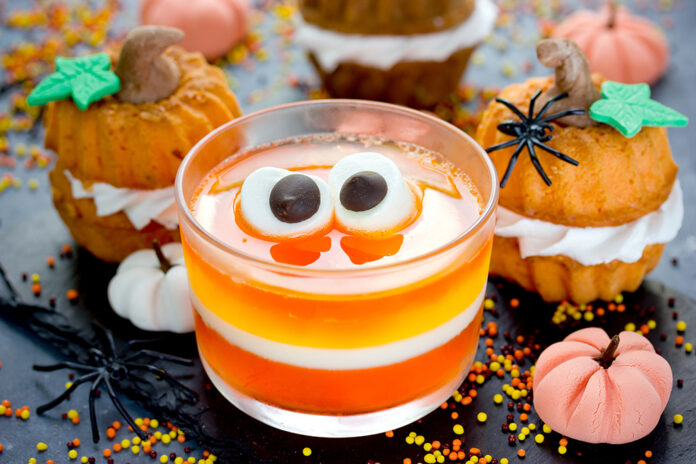 Funny treats for kids for Halloween - jelly candy corn, pumpkin