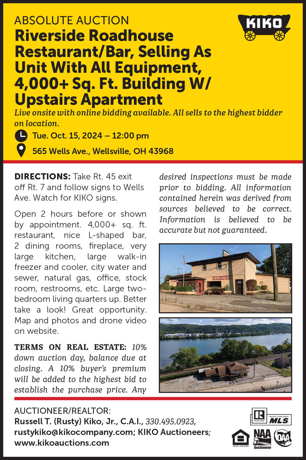 Riverside Roadhouse Restaurant and Bar, equipment, building, and misc